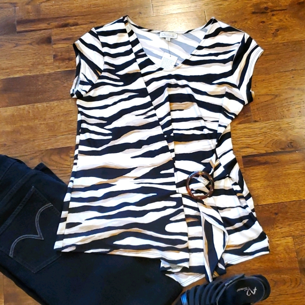 Womens Chenault zebra print faux wrap top size M